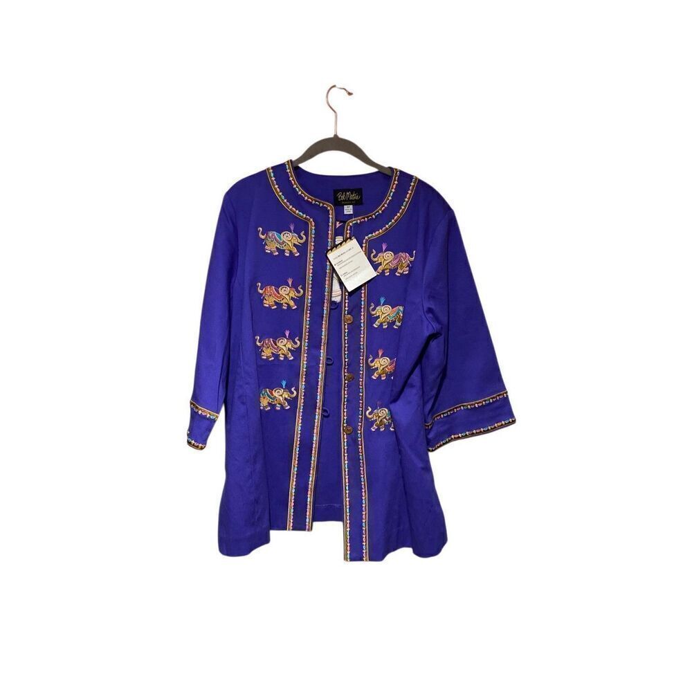 NWT ￼Bob Mackie wearable art embroidered purple elephant, oriental style jacket